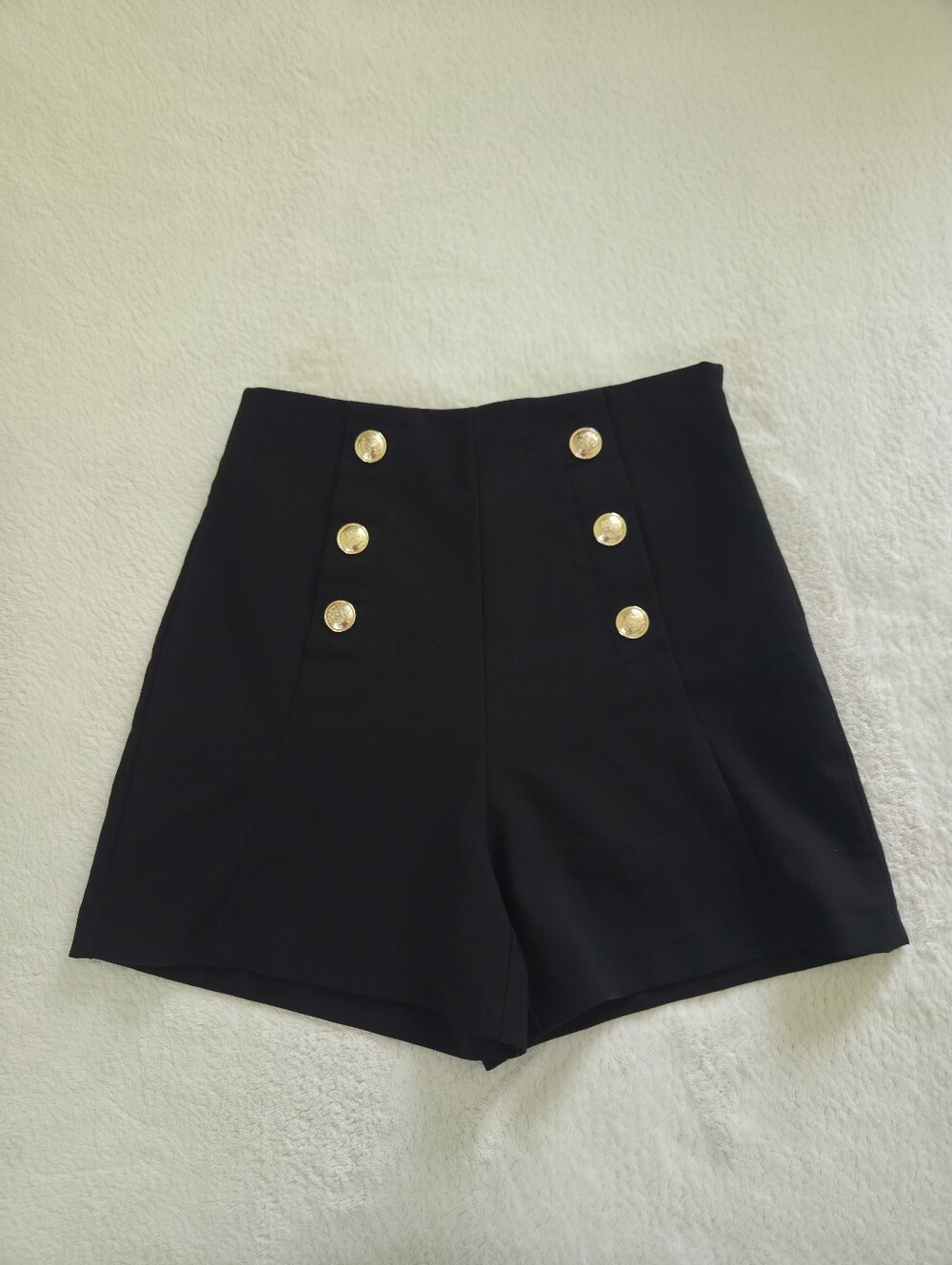 ZARA ✨️ Women's Black High-Waist Shorts with Gold Buttons Size S